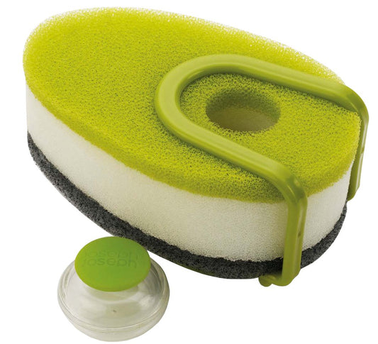 Joseph Joseph Soapy-Sponge Scouring Sponge with Soap-Dispensing Capsule, Green