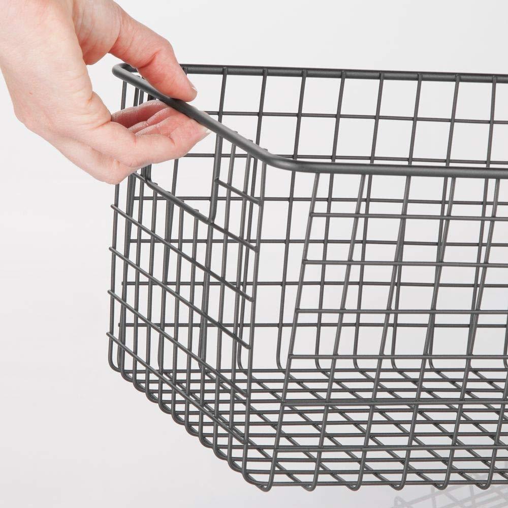 Featured farmhouse decor metal wire food organizer storage bin basket with handles for kitchen cabinets pantry bathroom laundry room closets garage 16 x 9 x 6 in 4 pack graphite gray