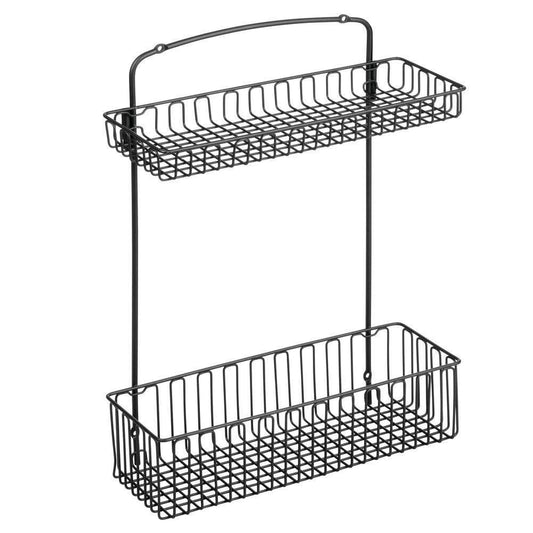 Kitchen metal farmhouse wall mount kitchen storage organizer holder or basket hang on wall under sink or cabinet door in kitchen pantry holds dish soap window cleaner sponges matte black
