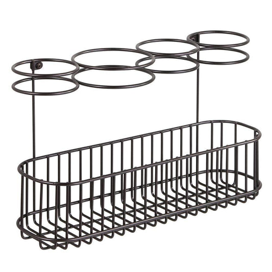 Kitchen metal wire cabinet wall mount hair care styling tool organizer bathroom storage basket for hair dryer flat iron curling wand hair straightener brushes holds hot tools bronze