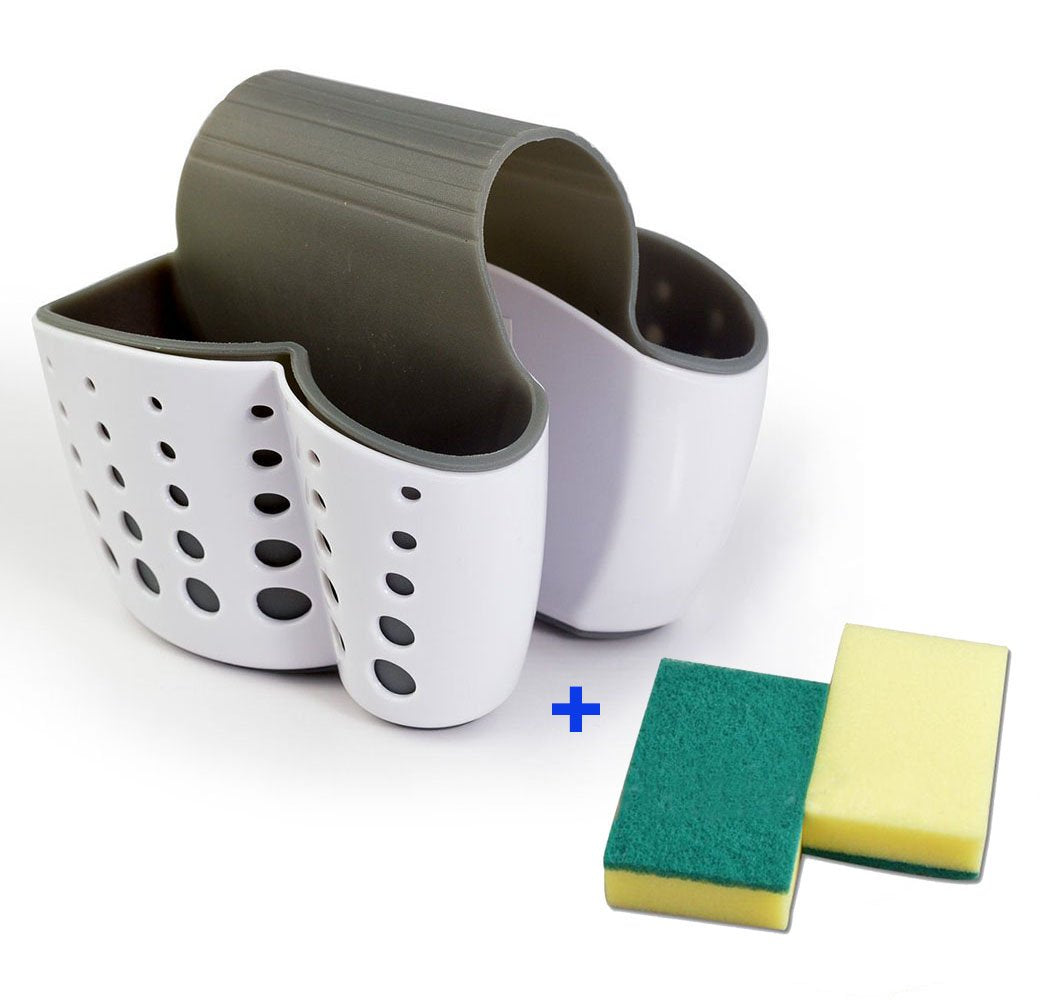 Tfwadmx Sponge Holder Sink Caddy Soap Holder for Kitchen Organization Plastic Storage Baskets (White)