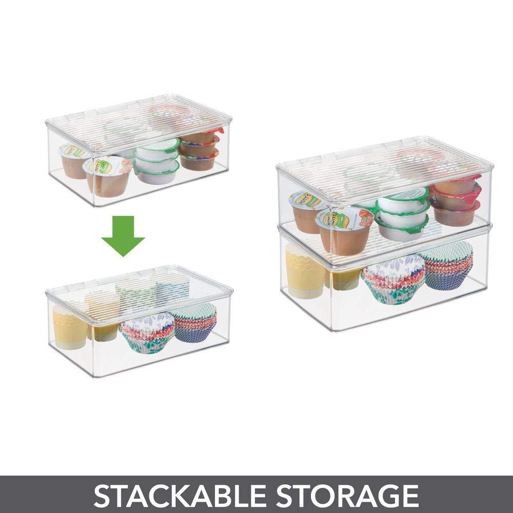 Discover the stackable kitchen pantry cabinet or refrigerator storage bin with attached hinged lid compact storage organizer for coffee tea and food packets snacks bpa free pack of 2 clear