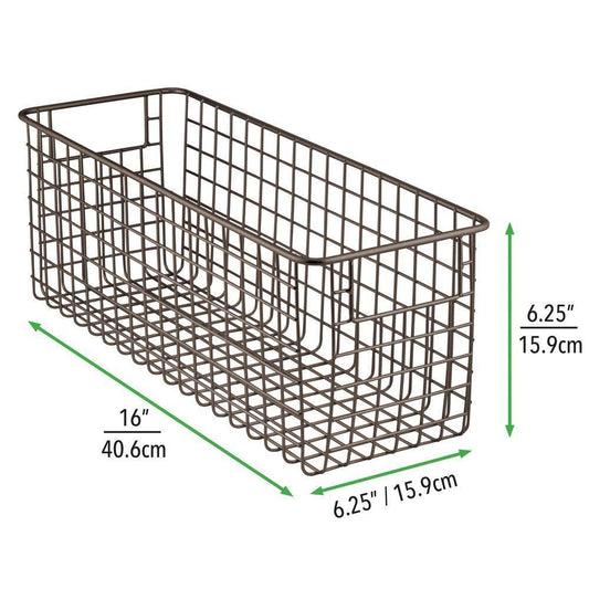 Save on farmhouse decor metal wire bathroom organizer storage bin basket for cabinets shelves countertops bedroom kitchen laundry room closet garage 16 x 6 x 6 in 6 pack bronze