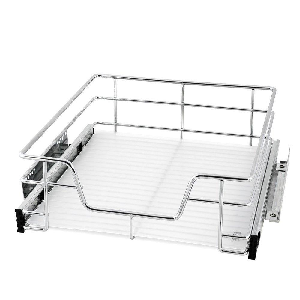Save evergohome roll out kitchen cabinet organizer adjustable chrome pull out cabinet organizer heavy duty side mount single sliding shelf suitable for 20 inches wide kitchen cabinet external