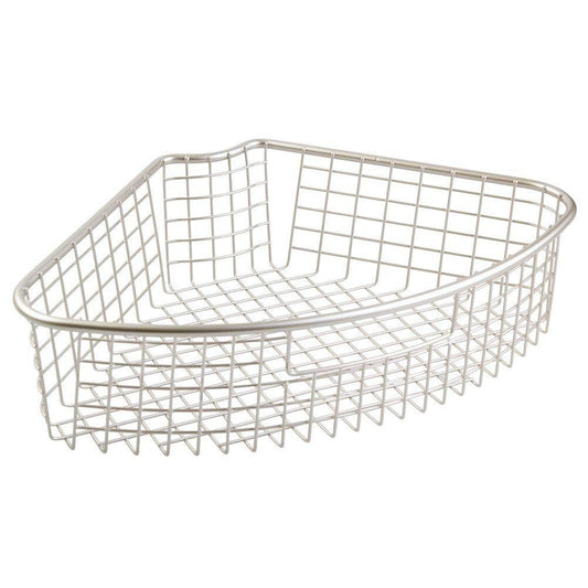 farmhouse metal kitchen cabinet lazy susan storage organizer basket with front handle large pie shaped 1 4 wedge 4 4 deep container 4 pack satin