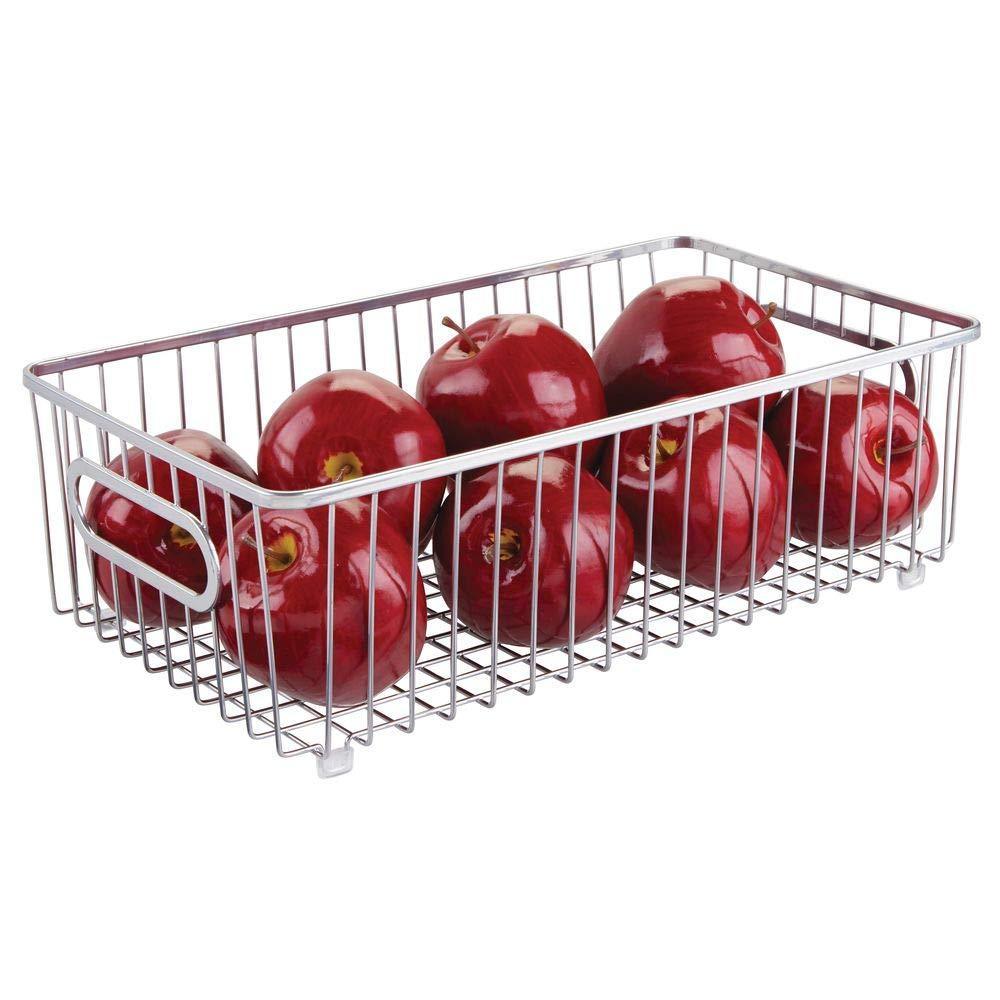 Shop metal farmhouse kitchen pantry food storage organizer basket bin wire grid design for cabinet cupboard shelf countertop holds potatoes onions fruit large 4 pack chrome