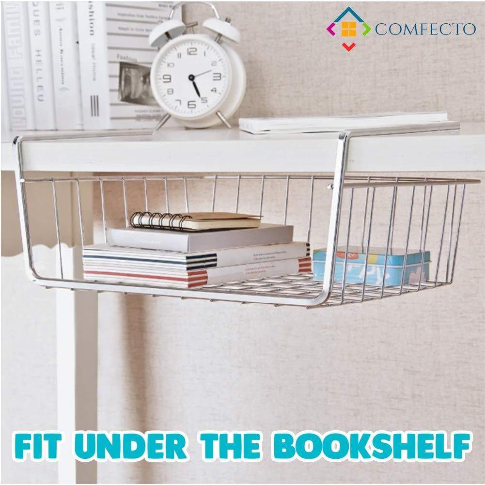 Storage organizer 4pcs 15 8 under shelf basket storage wire rack organizer for cabinet thickness max 1 2 inch extra storage space on kitchen counter pantry desk bookshelf cupboard anti rust stainless steel rack