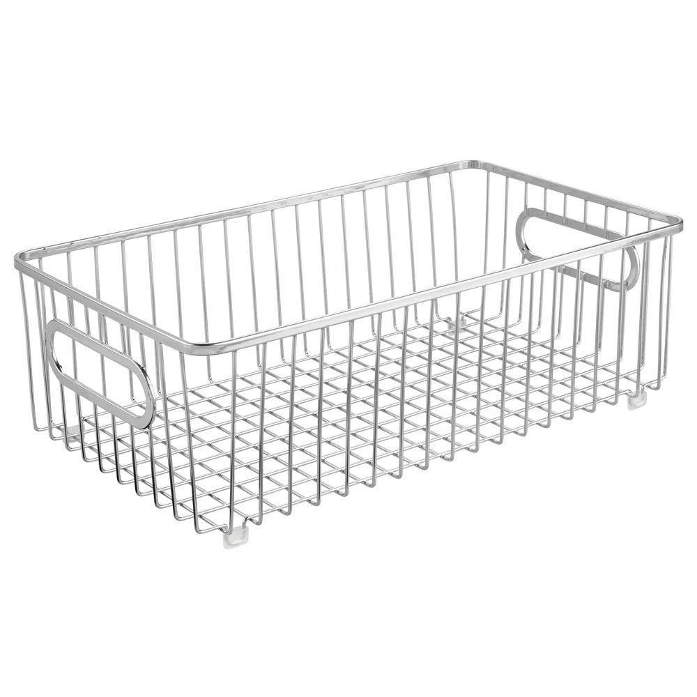 The best metal farmhouse kitchen pantry food storage organizer basket bin wire grid design for cabinet cupboard shelf countertop holds potatoes onions fruit large 4 pack chrome