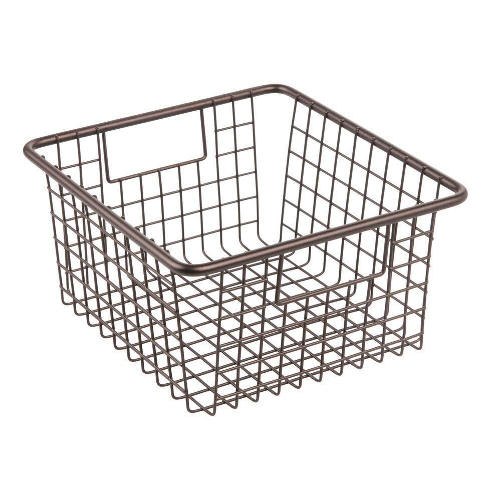 Top rated farmhouse decor metal wire food storage organizer bin basket with handles for kitchen cabinets pantry bathroom laundry room closets garage 10 25 x 9 25 x 5 25 4 pack bronze