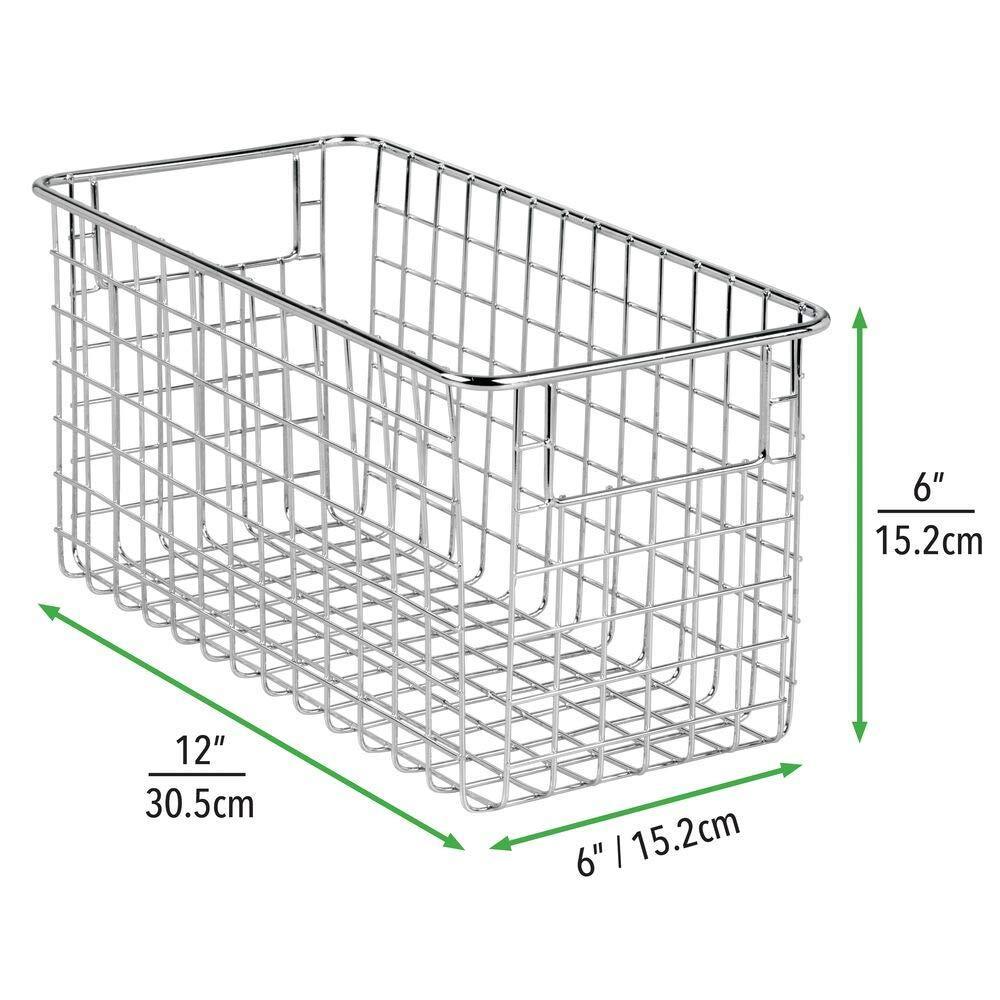 New farmhouse decor metal wire food storage organizer bin basket with handles for kitchen cabinets pantry bathroom laundry room closets garage 12 x 6 x 6 8 pack chrome