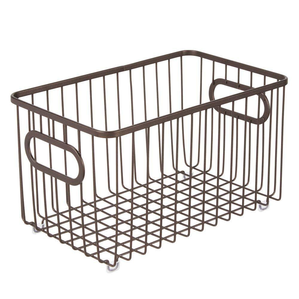 Cheap metal farmhouse kitchen pantry food storage organizer basket bin wire grid design for cabinets cupboards shelves countertops closets bedroom bathroom 10 long 4 pack bronze