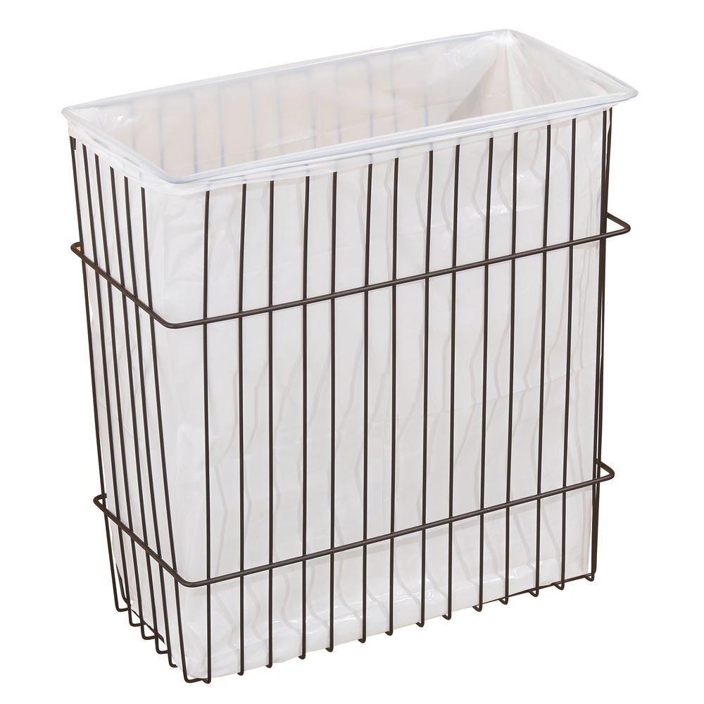 Kitchen metal wire wall mount kitchen storage organizer basket trash can for cabinet and pantry doors holds bags tin foil wax paper saran wrap solid steel bronze