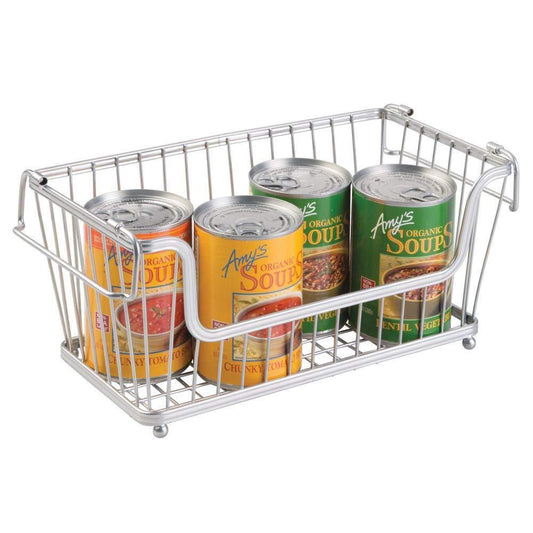 Shop here modern farmhouse metal wire household stackable storage organizer bin basket with handles for kitchen cabinets pantry closets bathrooms 12 5 wide 6 pack chrome