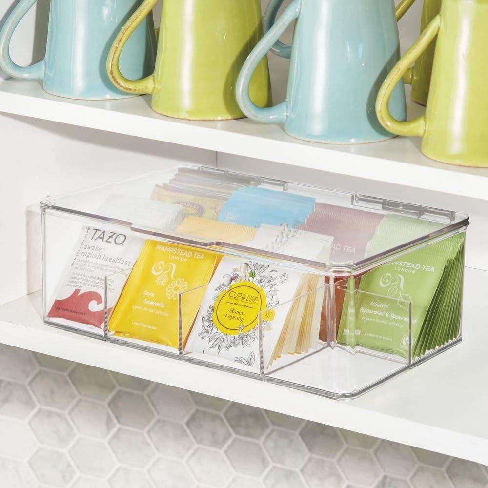 Latest stackable plastic tea bag holder storage bin box for kitchen cabinets countertops pantry organizer holds beverage bags cups pods packets condiment accessories clear