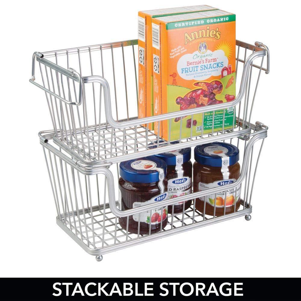 Storage organizer modern farmhouse metal wire household stackable storage organizer bin basket with handles for kitchen cabinets pantry closets bathrooms 12 5 wide 6 pack chrome