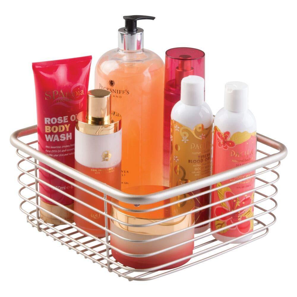 Purchase modern bathroom metal wire metal storage organizer bins baskets for vanity towels cabinets shelves closets pantry kitchens home office 9 75 square 4 pack satin