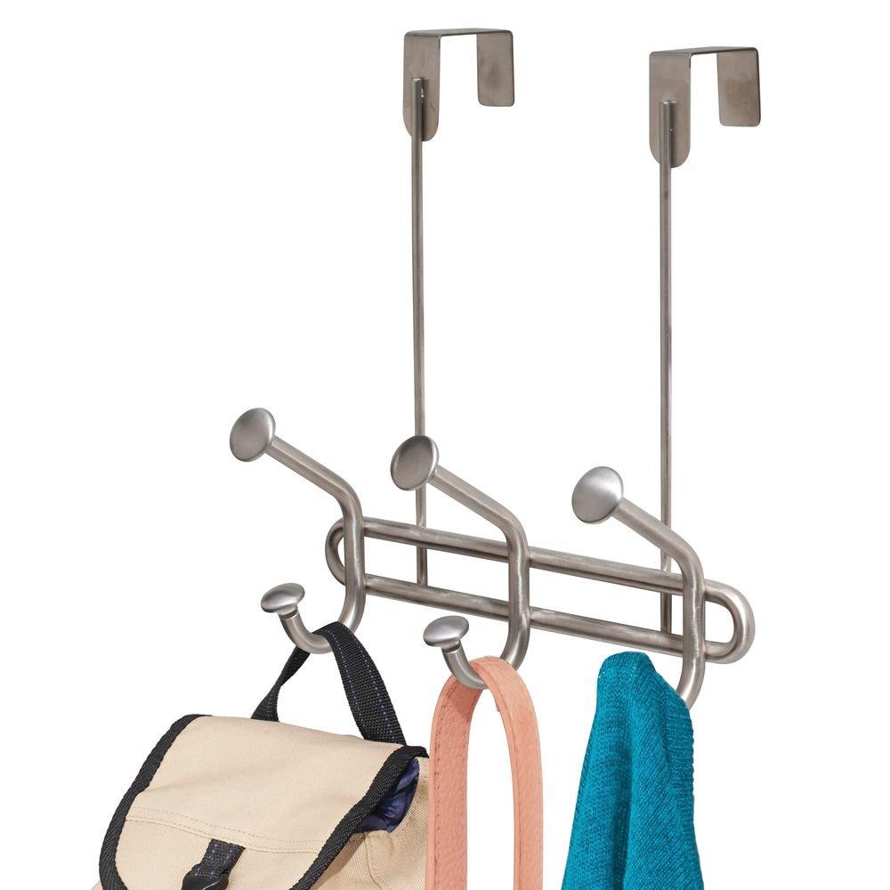 InterDesign Forma Ultra Over Door Storage Rack - Organizer Hooks for Coats, Hats, Robes, Clothes or Towels – 3 Dual Hooks, Brushed Stainless Steel