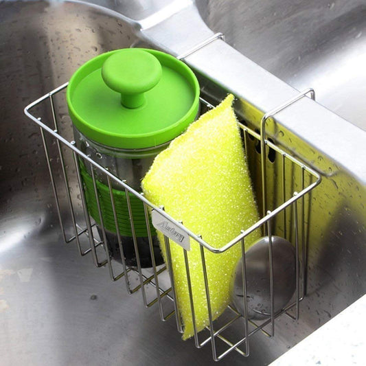 Sponge Holder, Sink Caddy Kitchen Brush Soap Dishwashing Liquid Drainer Rack Stainless Steel Sink Organizer Caddy Rack for Kitchen