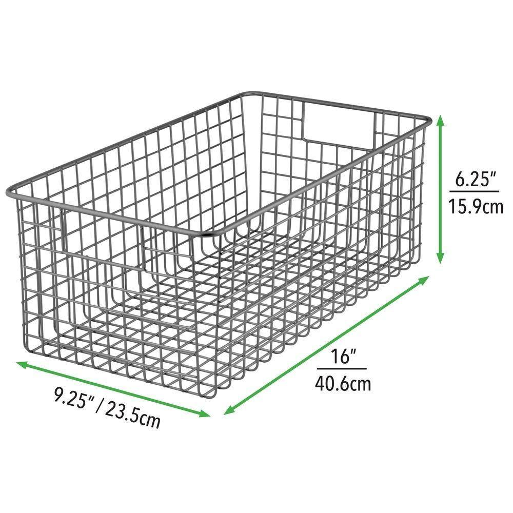 Explore farmhouse decor metal wire food organizer storage bin basket with handles for kitchen cabinets pantry bathroom laundry room closets garage 16 x 9 x 6 in 4 pack graphite gray