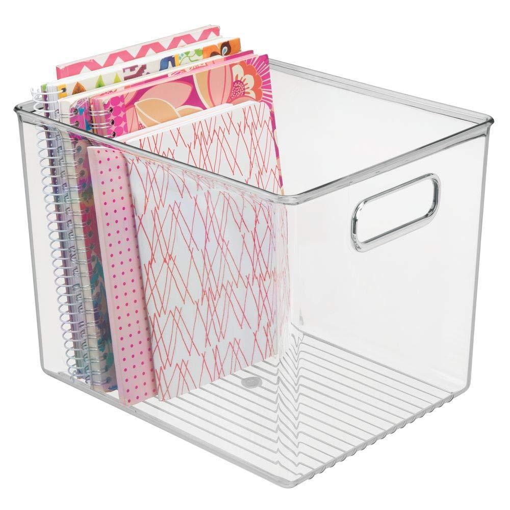 Save plastic storage bin with handles for office desk book shelf filing cabinet organizer for sticky notes pens notepads pencils supplies bpa free 10 long 4 pack clear
