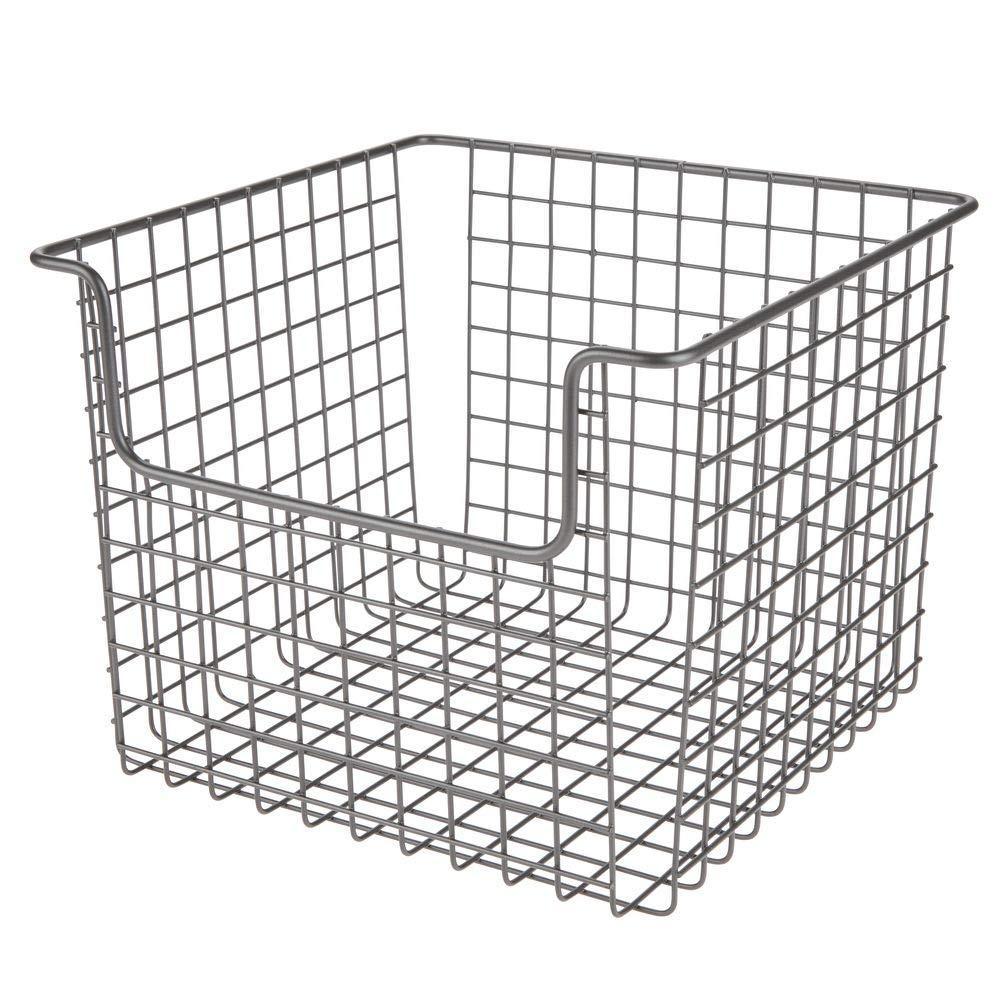 Buy now metal wire open front organizer basket for kitchen pantry cabinet shelf holds canned goods baking supplies boxed food mixes fruits vegetables snacks 10 wide 4 pack graphite gray