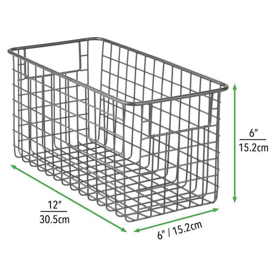 Organize with farmhouse decor metal wire food storage organizer bin basket with handles for kitchen cabinets pantry bathroom laundry room closets garage 12 x 6 x 6 4 pack graphite gray