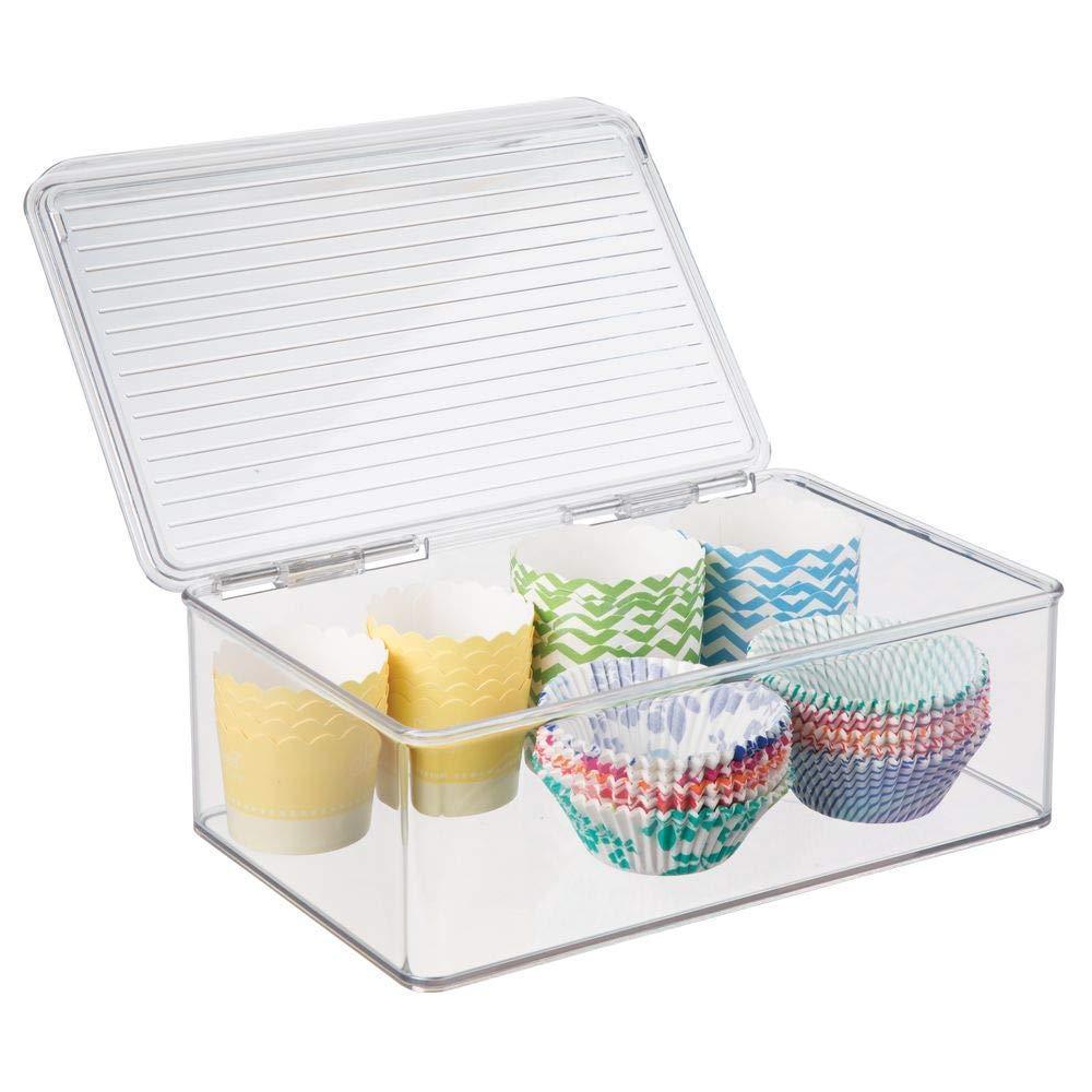 Buy now stackable kitchen pantry cabinet or refrigerator storage bin with attached hinged lid compact storage organizer for coffee tea and food packets snacks bpa free pack of 2 clear