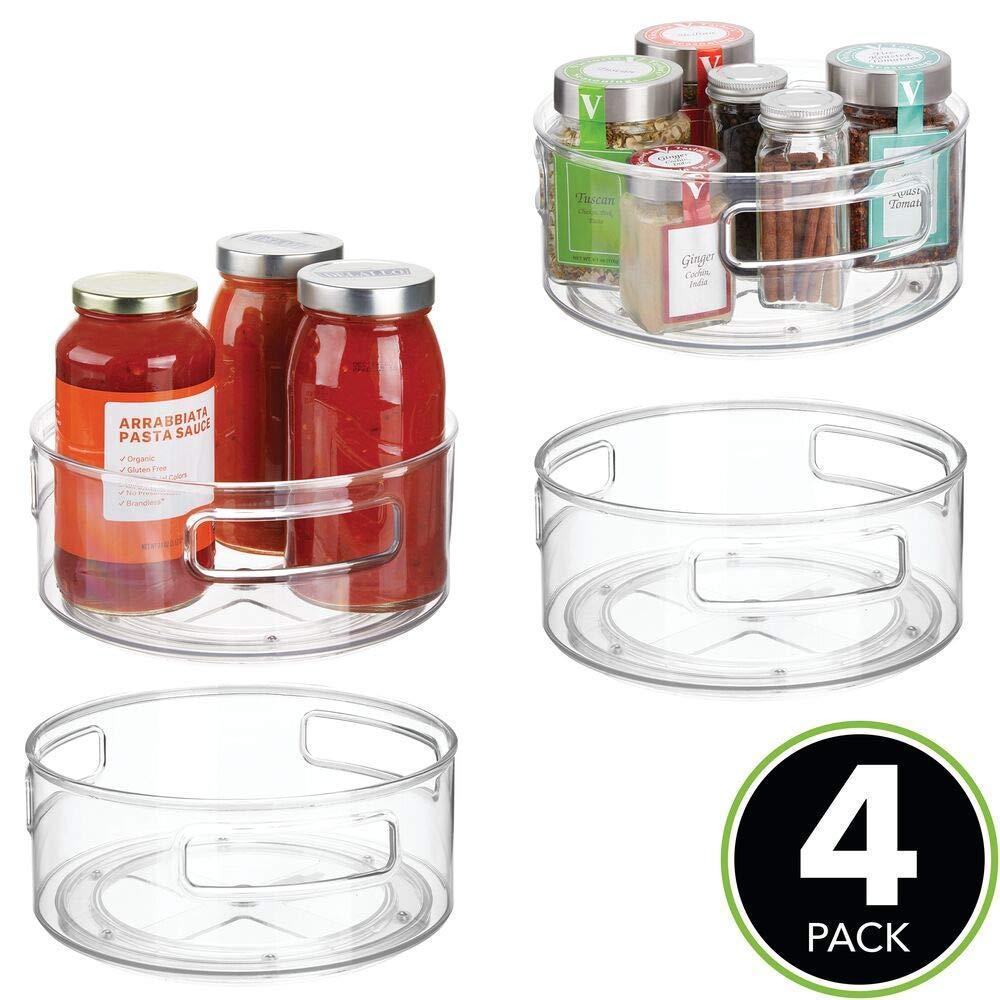 best deep plastic lazy susan turntable food storage bin with handles rotating organizer for kitchen pantry cabinet cupboard refrigerator or freezer 9 round 4 pack clear