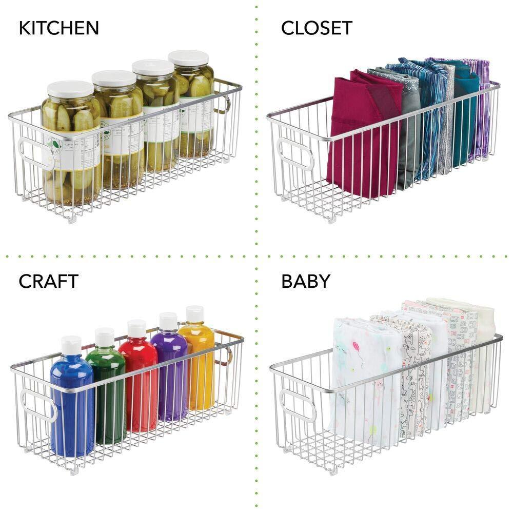 Featured deep metal bathroom storage organizer basket bin farmhouse wire grid design for cabinets shelves closets vanity countertops bedrooms under sinks 4 pack chrome