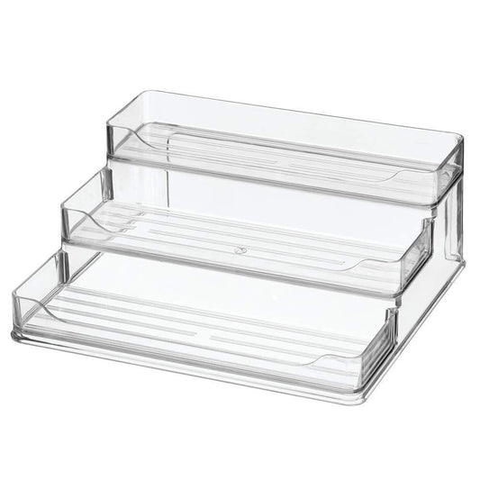 Save on plastic spice and food kitchen cabinet pantry shelf organizer 3 tier storage modern compact caddy rack holds spices herb bottles jars for shelves cupboards refrigerator clear