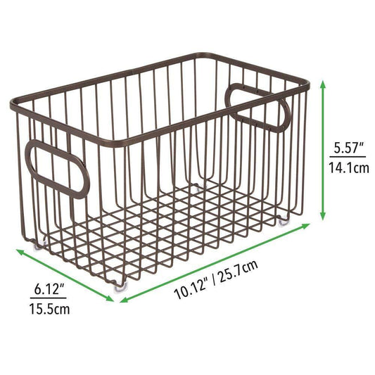 Best seller metal farmhouse kitchen pantry food storage organizer basket bin wire grid design for cabinets cupboards shelves countertops closets bedroom bathroom 10 long 4 pack bronze
