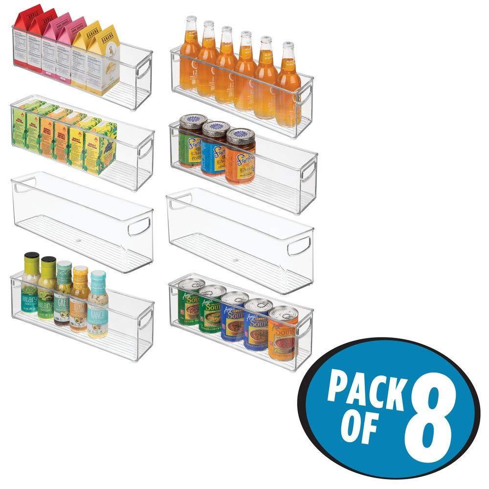Purchase plastic stackable kitchen pantry cabinet refrigerator or freezer food storage bins with handles organizer for fruit yogurt snacks pasta bpa free 16 long 8 pack clear