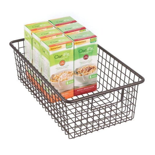 Related modern farmhouse metal wire storage organizer bin basket with handles for kitchen cabinets pantry closets bedrooms bathrooms 16 25 long 4 pack bronze
