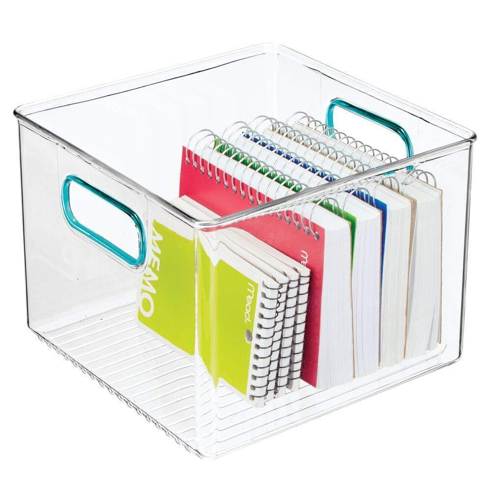 Discover the plastic home office storage organizer container with handles for cabinets drawers desks workspace bpa free for pens pencils highlighters notebooks 8 wide 8 pack clear blue