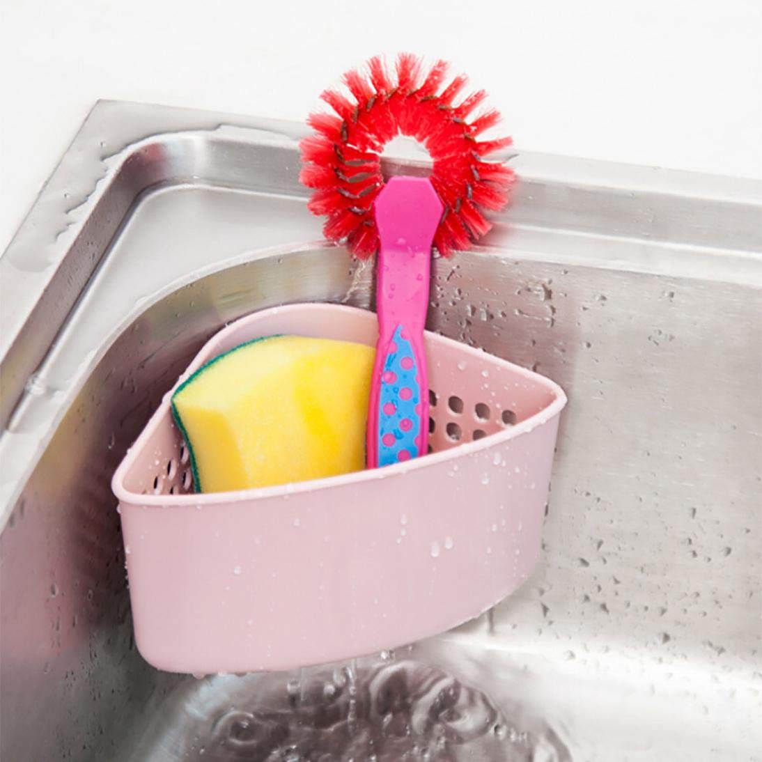 Sponge Holder - Kitchen Sink Shelf Organizer Sink Soap Holder Rack Storager (Pink)