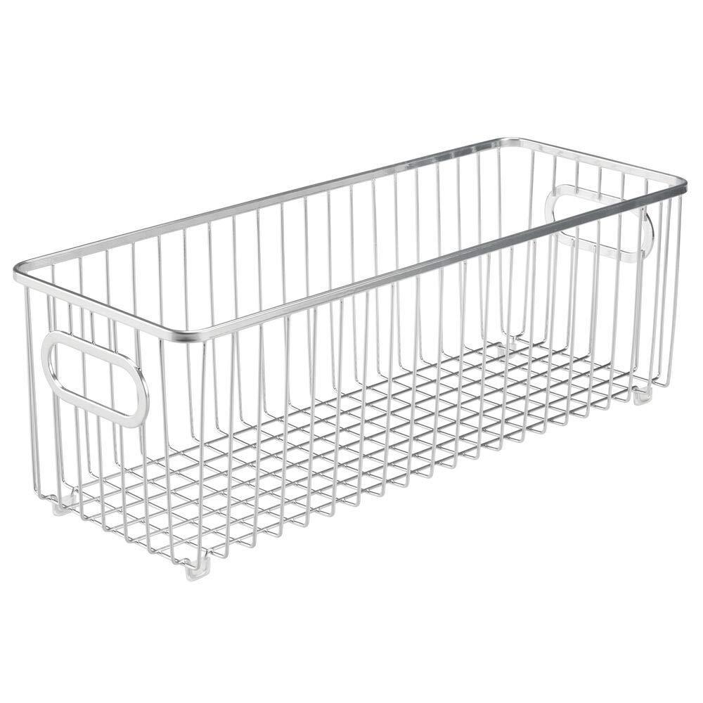 Heavy duty deep metal bathroom storage organizer basket bin farmhouse wire grid design for cabinets shelves closets vanity countertops bedrooms under sinks 4 pack chrome