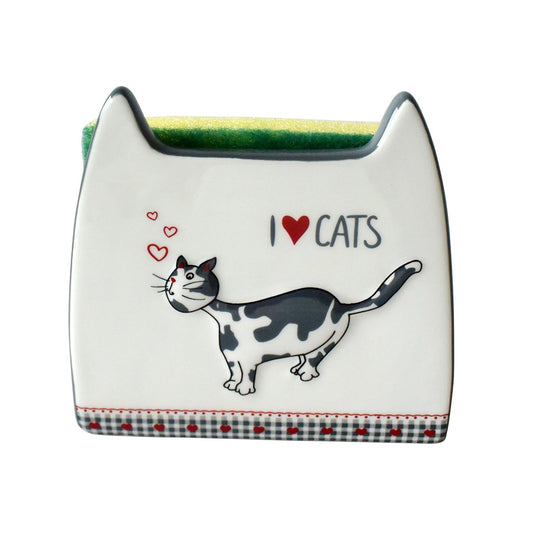 Ceramic I Love Cats Cat Design Sponge Holder