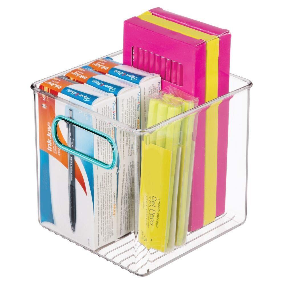 Buy plastic home office storage organizer container with handles for cabinets drawers desks workspace bpa free for pens pencils highlighters notebooks 6 cube 4 pack clear blue