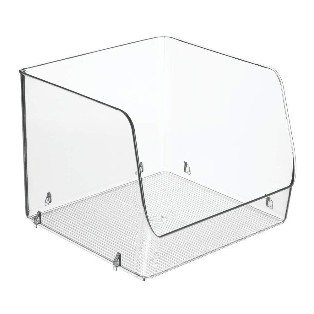 Order now large stackable plastic bathroom storage organizer bin basket with wide open front for vanity countertops cabinets closets under sinks cube 7 75 wide 4 pack clear