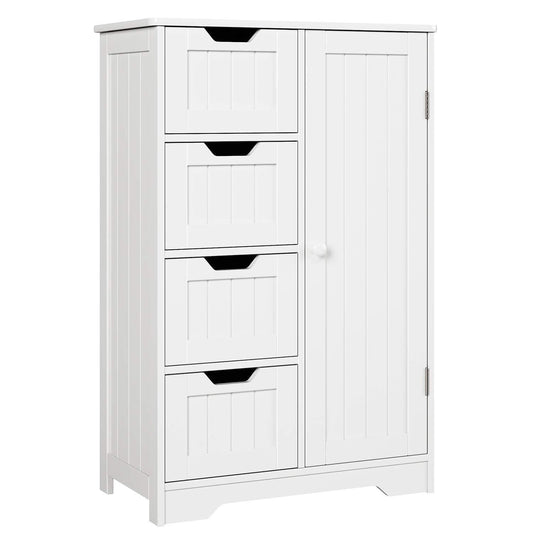 Featured homfa bathroom floor cabinet wooden side storage organizer cabinet with 4 drawer and 1 cupboard freestanding unit for better homes and gardens offic