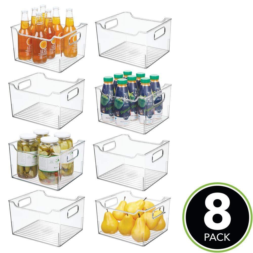 On plastic kitchen pantry cabinet refrigerator or freezer food storage bin box deep container with handles organizer for fruit vegetables yogurt snacks pasta 10 long 8 pack clear