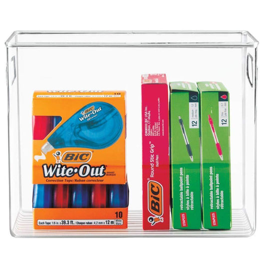 Save on plastic home office storage organizer bin with handles container for cabinets drawers desks workspace bpa free for pens pencils highlighters notebooks 5 wide 8 pack clear