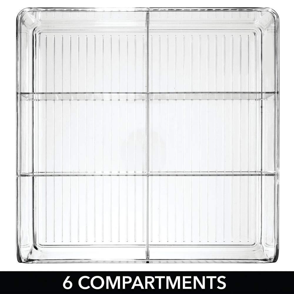 Selection plastic wide food storage organizer bin caddy for kitchen pantry cabinet countertop holds baking supplies spices pouches dressing mixes tea sugar packets 6 sections 5 pack clear