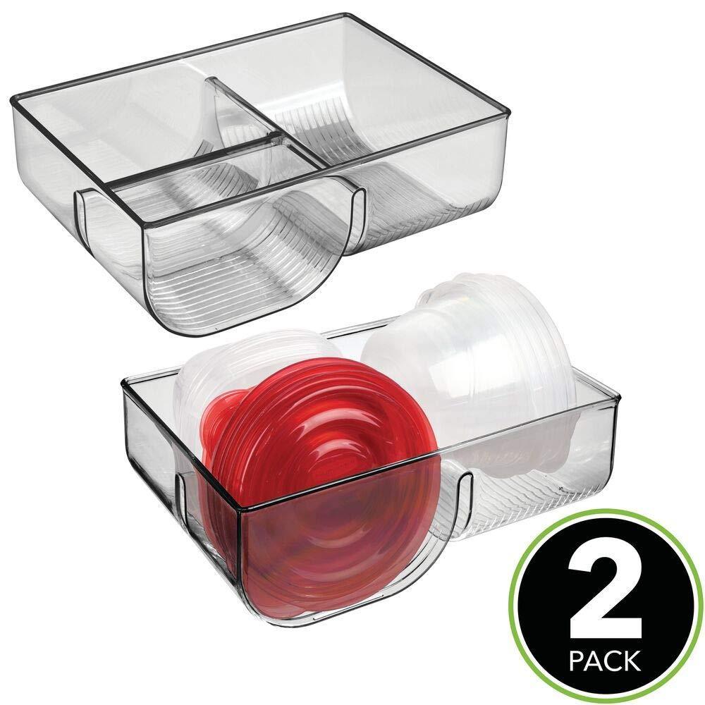 Save on food storage container lid holder 3 compartment plastic organizer bin for organization in kitchen cabinets cupboards pantry shelves 2 pack smoke gray