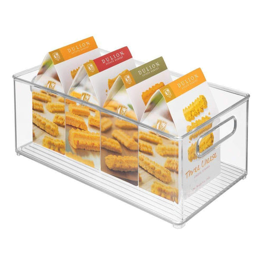 Top rated deep plastic kitchen storage organizer container bin with handles for pantry cabinets shelves refrigerator freezer bpa free 14 5 long 4 pack clear