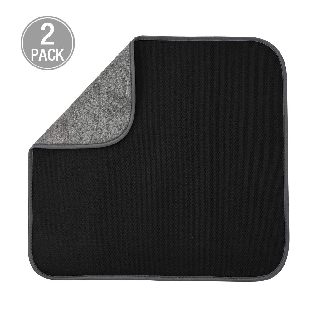 Jovilife Dish Drying Mat Kitchen Mat(set of 2) Microfiber Absorbent Washable,16x18 Inch, Black