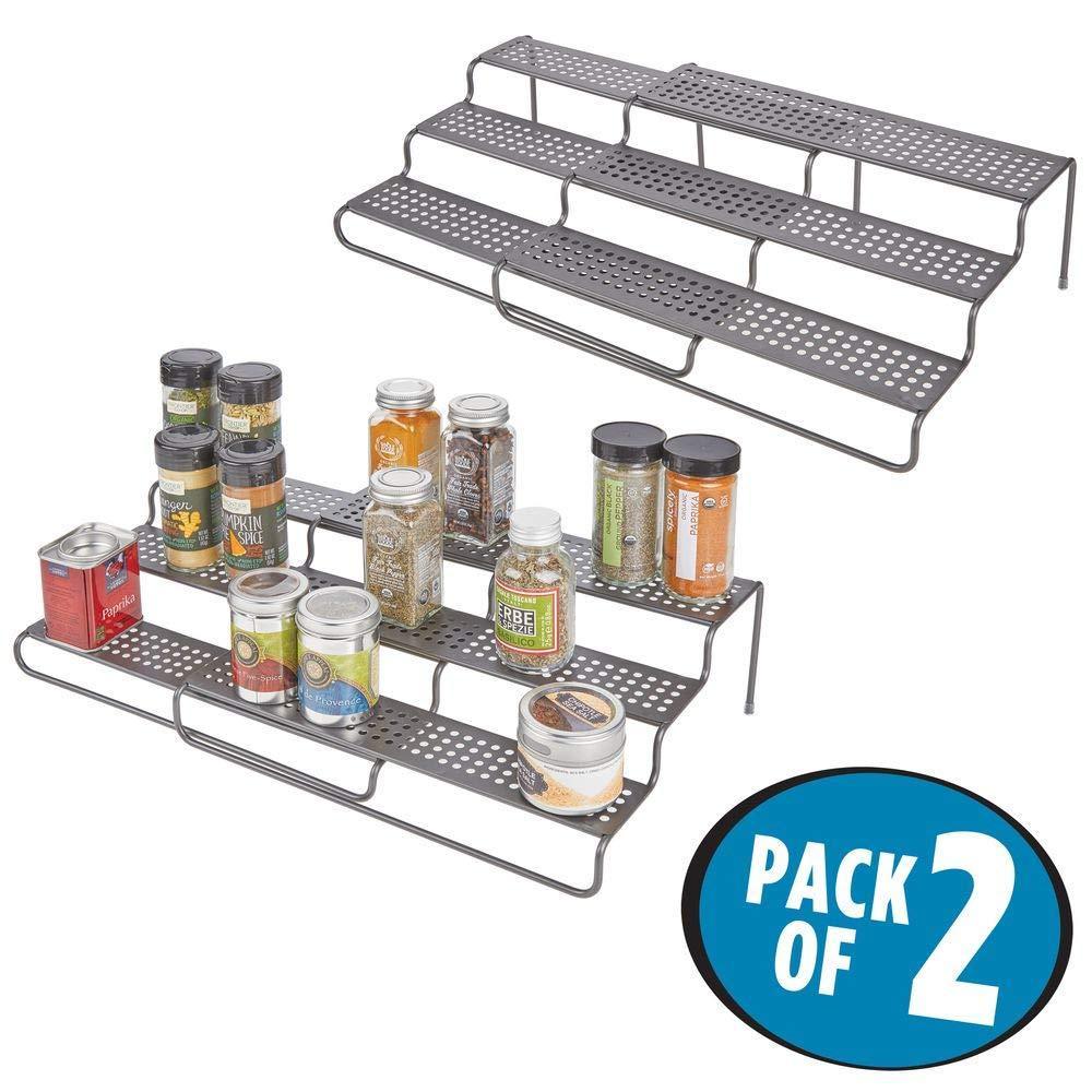 Save on adjustable expandable kitchen wire metal storage cabinet cupboard food pantry shelf organizer spice bottle rack holder 3 level storage up to 25 wide 2 pack graphite gray