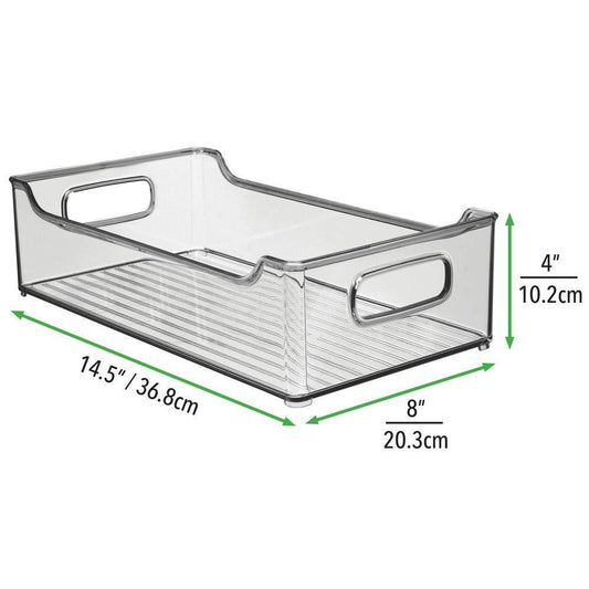Heavy duty wide stackable plastic kitchen pantry cabinet refrigerator or freezer food storage bin box basket with handles organizer for fruit yogurt snacks pasta 14 5 long 6 pack smoke gray