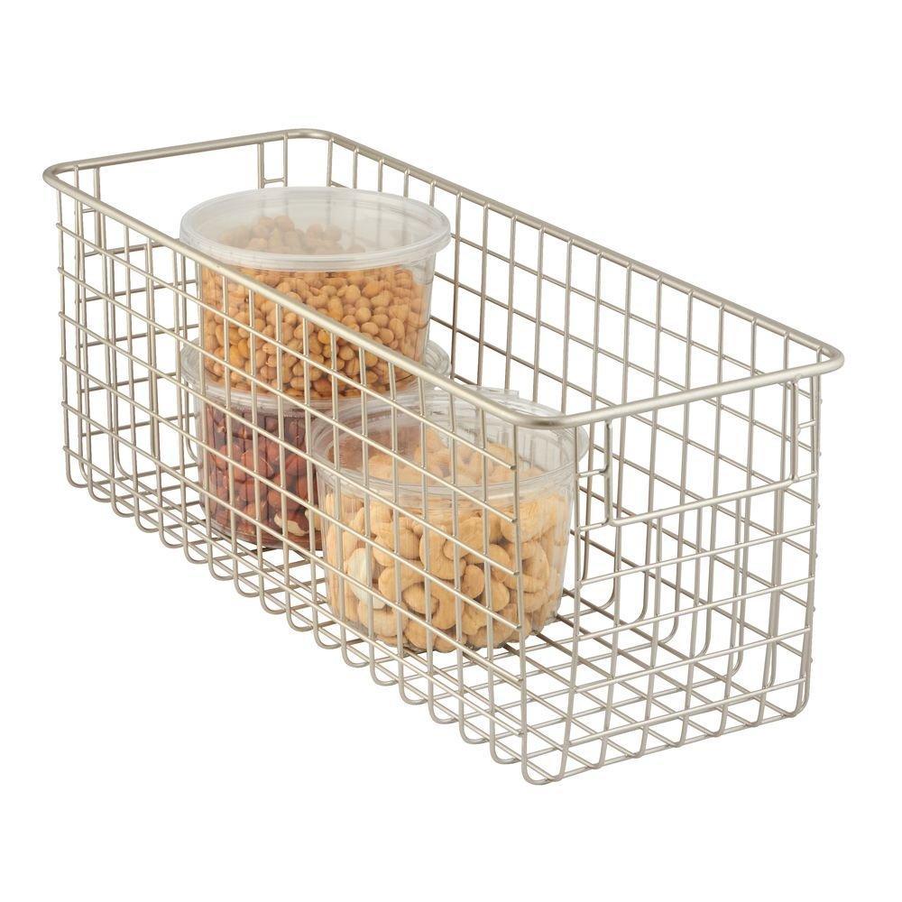 Online shopping farmhouse decor metal wire food storage organizer bin basket with handles for kitchen cabinets pantry bathroom laundry room closets garage 16 x 6 x 6 4 pack satin