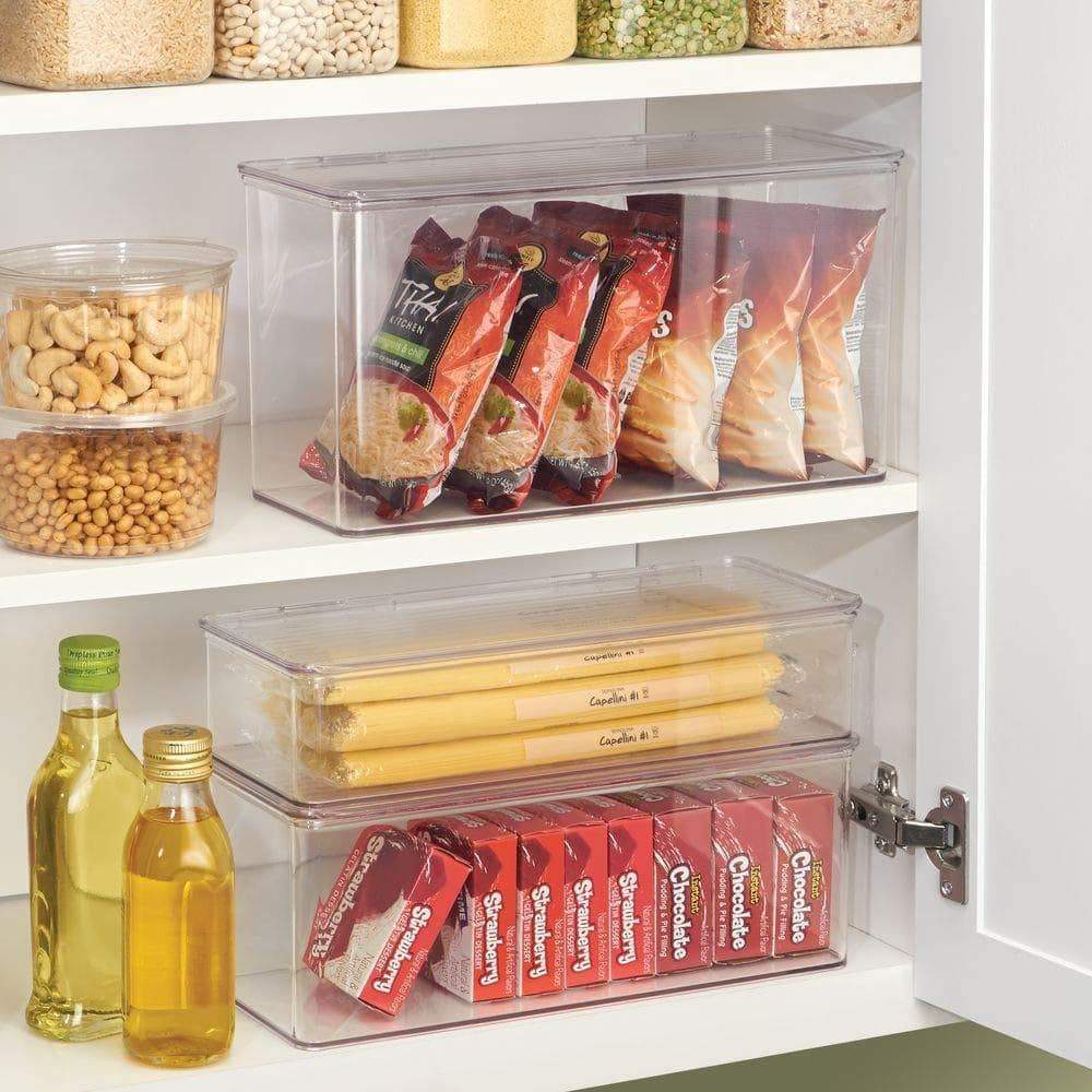 best stackable kitchen pantry cabinet refrigerator food storage container bin attached lid organizer for packets snacks produce pasta bpa free food safe 8 pack clear